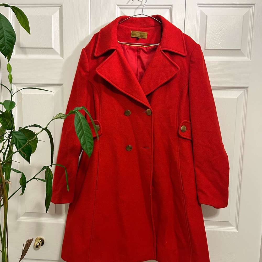 Elegant Red Double-Breasted Women's Coat